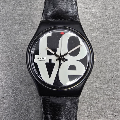 Swatch Enigmatic Love Watch Men 34mm White Dial Black Tone GB218 New Battery 230