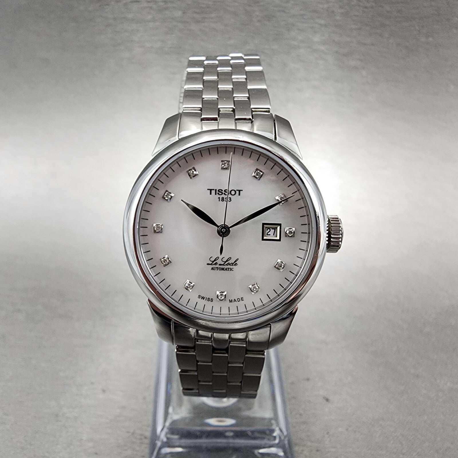 Tissot Le Locle Automatic Watch Women 29mm MOP Dial Diamond Accents Date Steel0