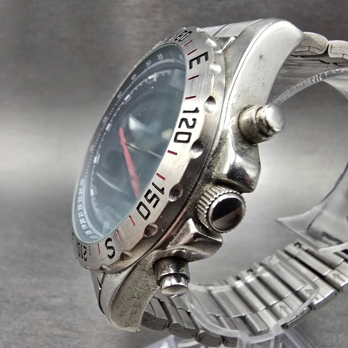 Stauer Compendium Watch Men 46mm Black Dial Silver Alarm Chrono 19093 New Batt2