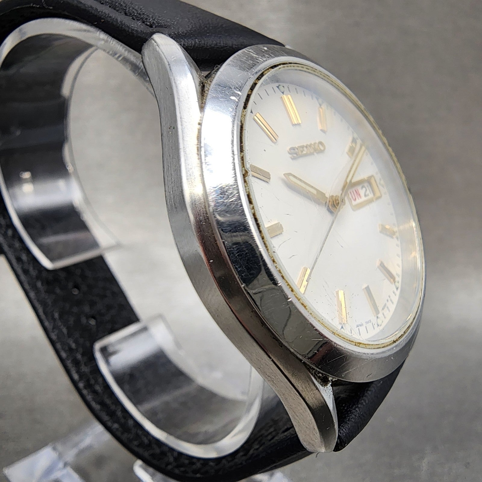 Seiko Watch Men 36mm White Dial Silver Tone Daydate 7n439080 New Battery3