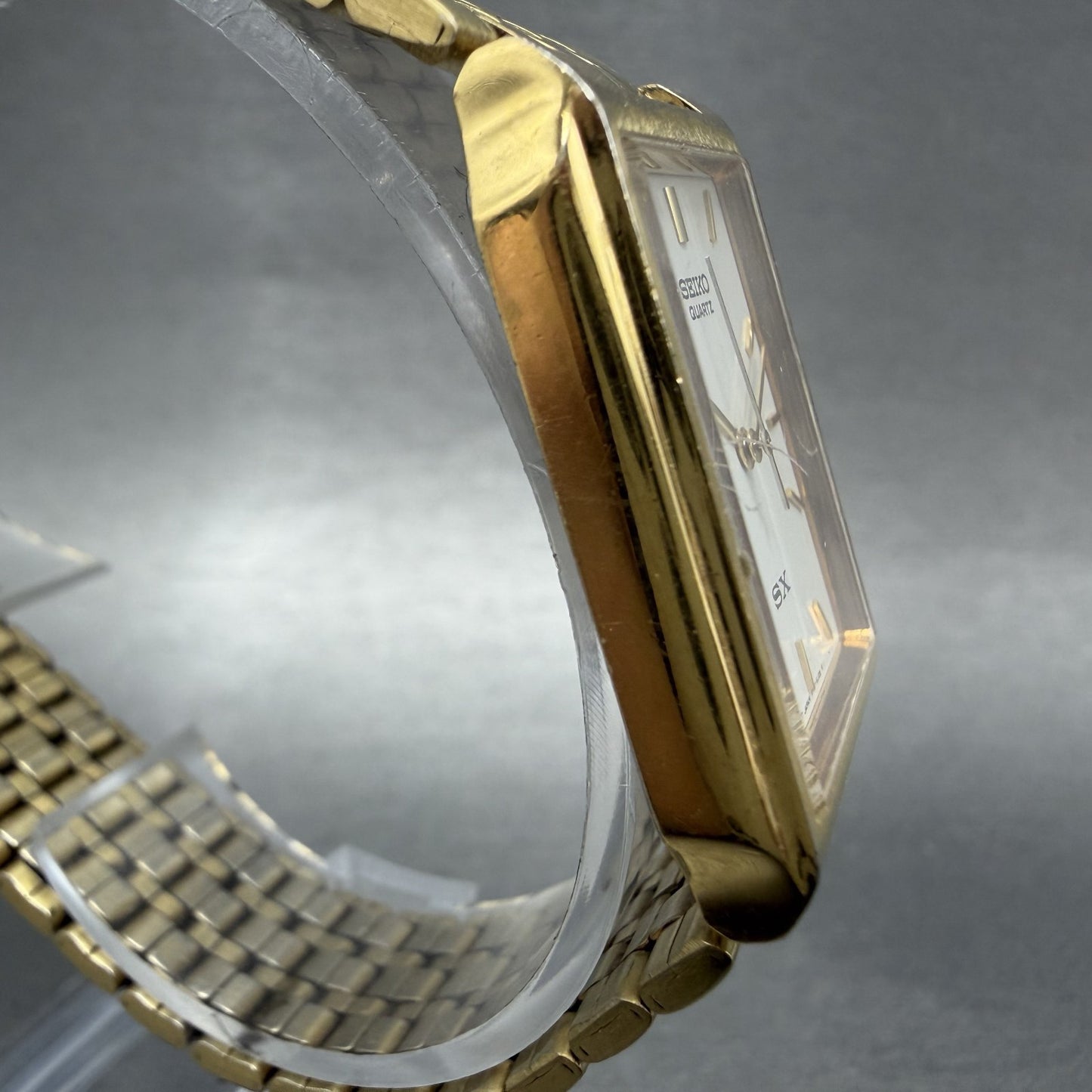 Seiko SX Tank Watch Men 24mm White Dial Gold Tone Rectangle V701-5K40 NewBattery3