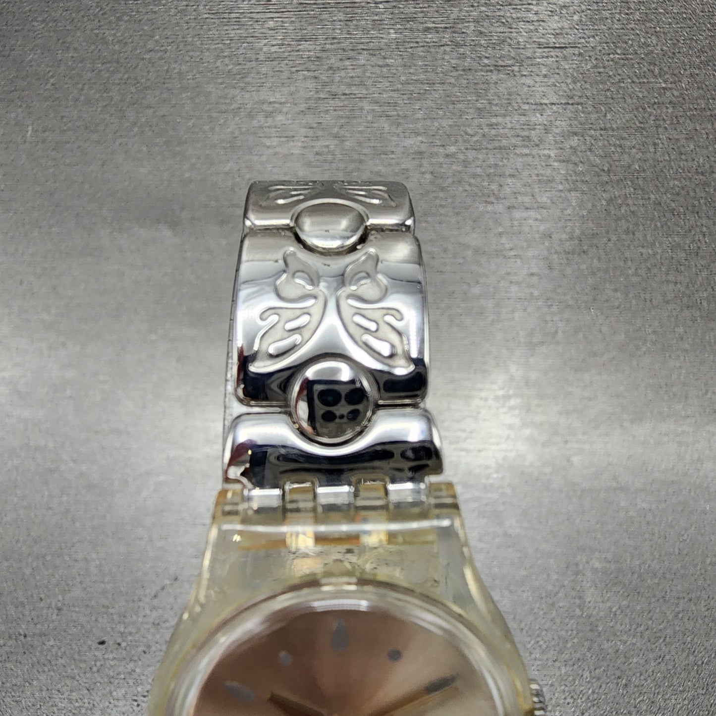 Swatch Watch Women 25mm Silver Dial Clear Case Round New Battery4