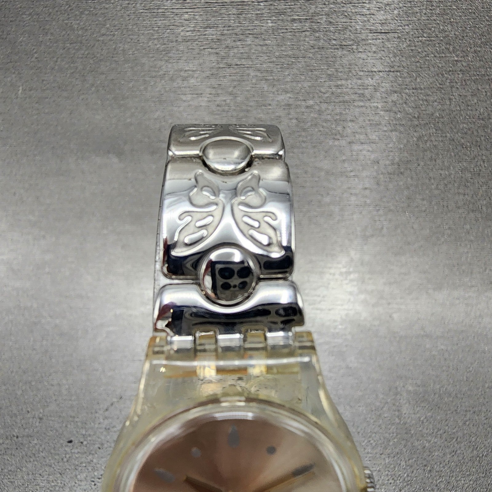 Swatch Watch Women 25mm Silver Dial Clear Case Round New Battery4