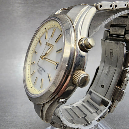 Seiko Solar Titanium Watch Men 38mm Silver Dial Date Round 7b42-0an0 Runs