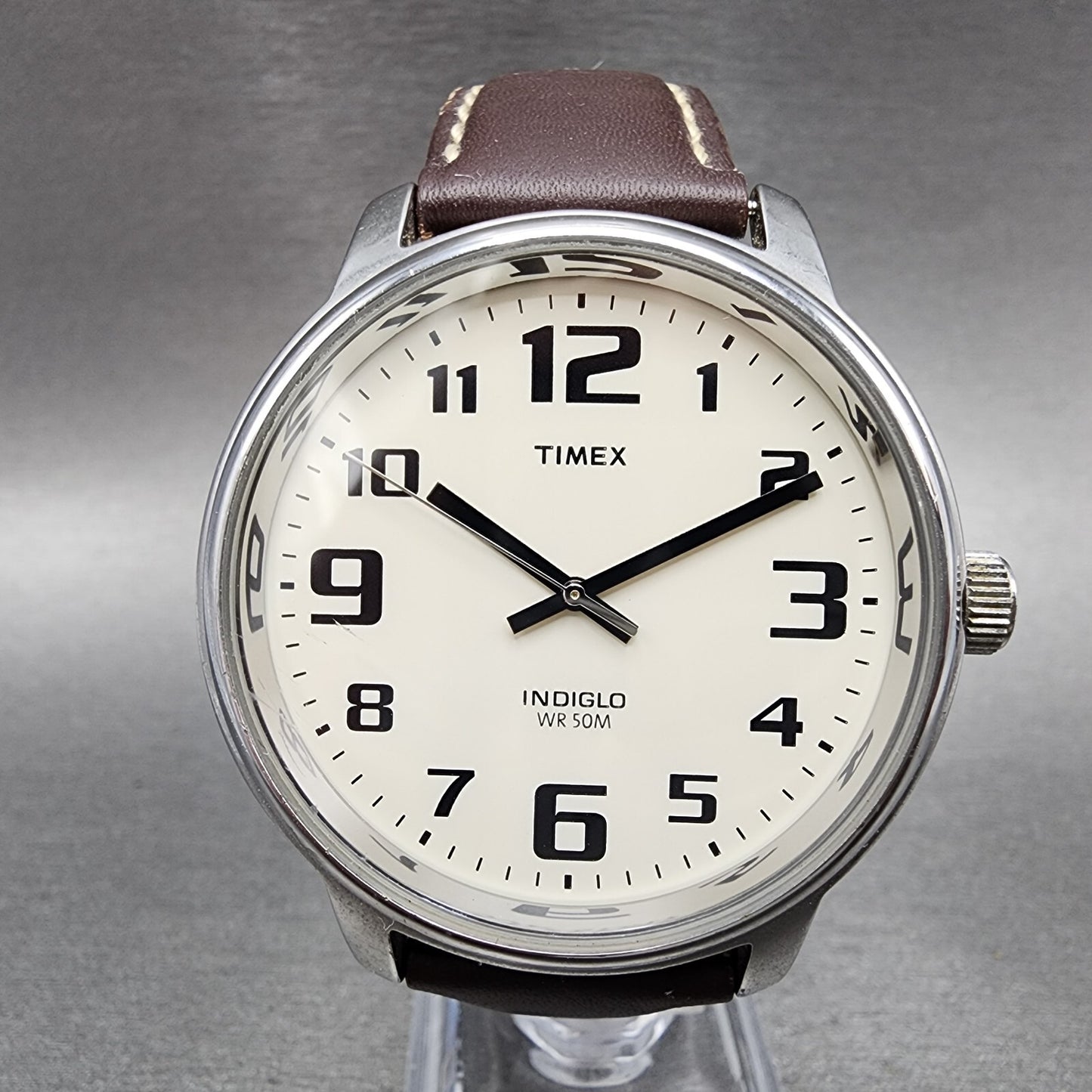 Timex Easy Reader Watch Men 43mm Cream Dial Silver Tone Round New Battery0