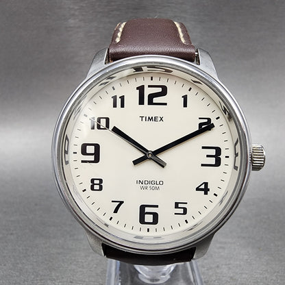 Timex Easy Reader Watch Men 43mm Cream Dial Silver Tone Round New Battery0