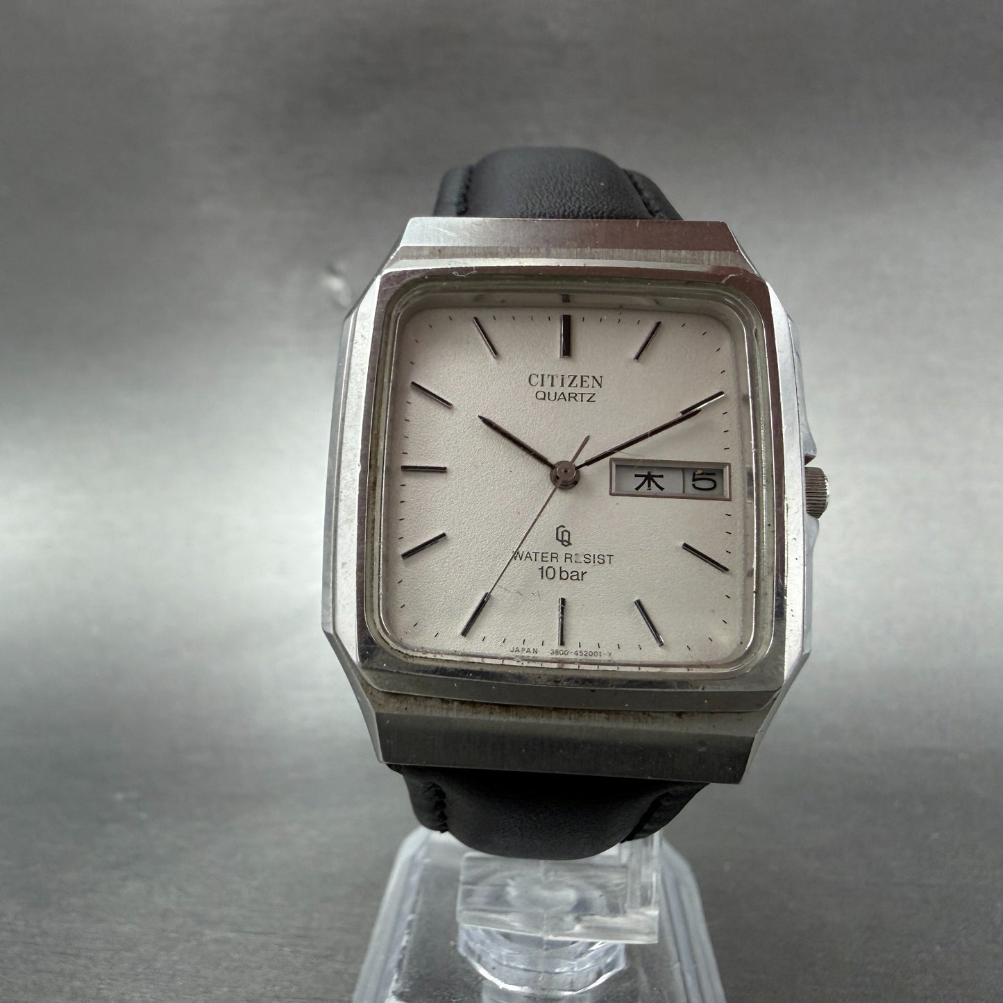 Citizen CQ Tank Watch Men 31mm White Dial Silver Tone Daydate Octagon New batt5