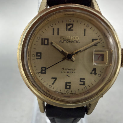 Seiko Automatic Watch Women 24mm Champagne Dial Gold Tone Date 2205-0599 READ!!!1