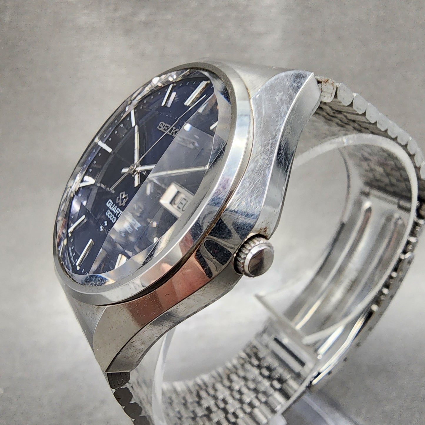 Seiko SQ 3003 Watch Men 37mm Blue Dial Silver Tone Daydate 08488038 New Battery2