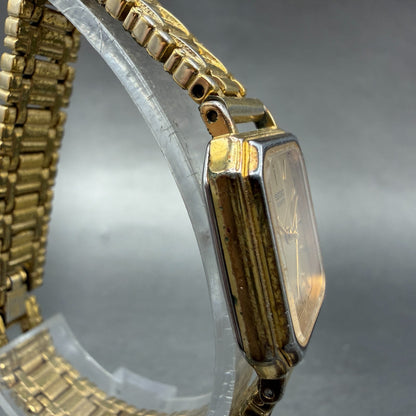 Seiko Tank Watch Women 20mm Champagne Dial Gold Tone 7321-5100 New Battery3