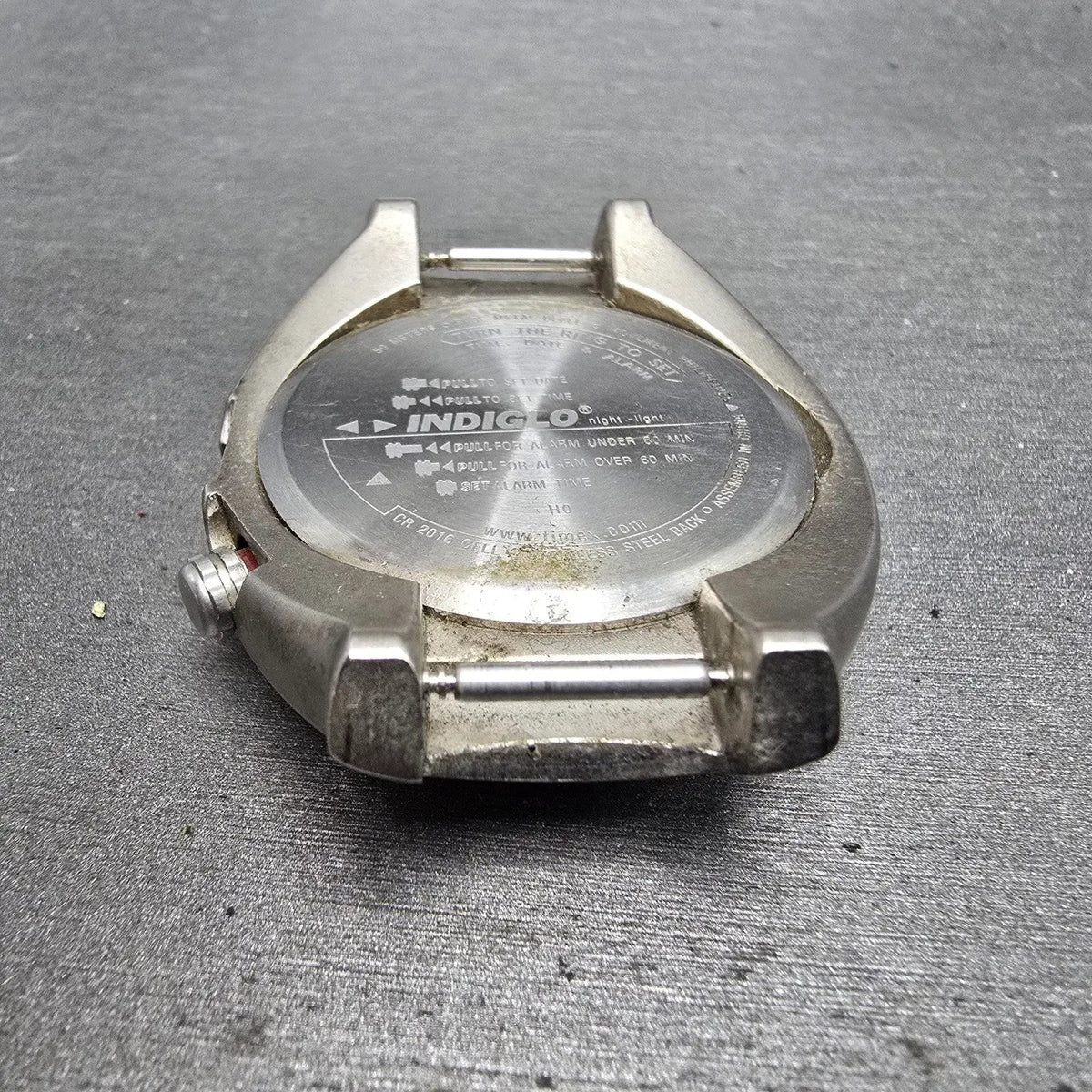 Timex Alarm Watch Men 41mm Gray Dial Silver Tone Date Round Indiglo PARTS12