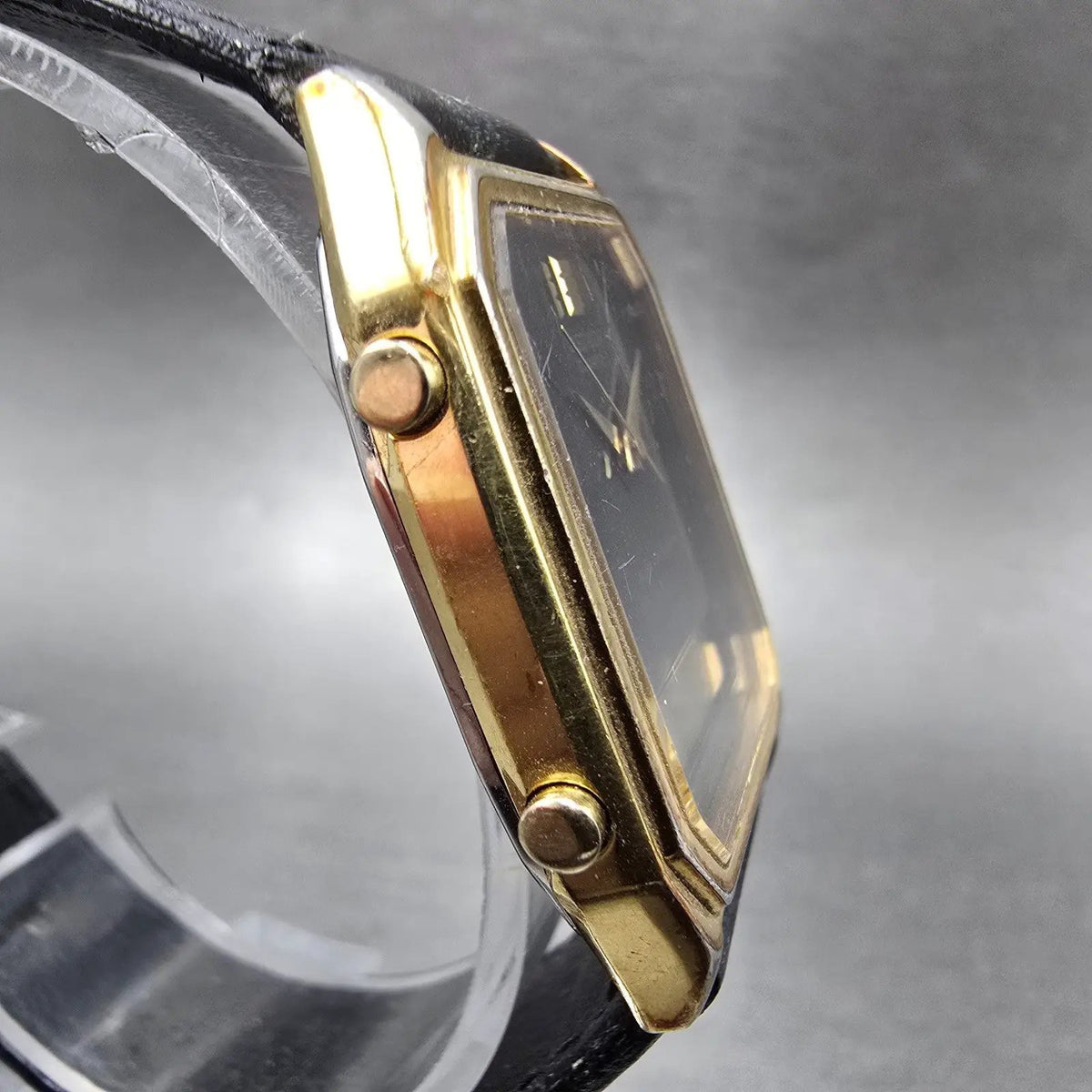 Seiko Analog Digital Watch Men 28mm Black Gold Alarm Chrono H449-5210 PARTS VTG4