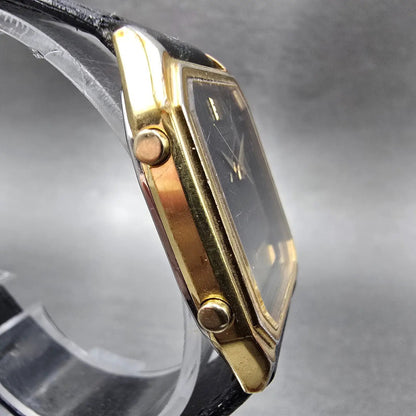 Seiko Analog Digital Watch Men 28mm Black Gold Alarm Chrono H449-5210 PARTS VTG4