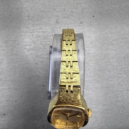 Citizen CQ Watch Women 17mm Champagne Dial Gold Tone Oval 4-153707 New Battery4