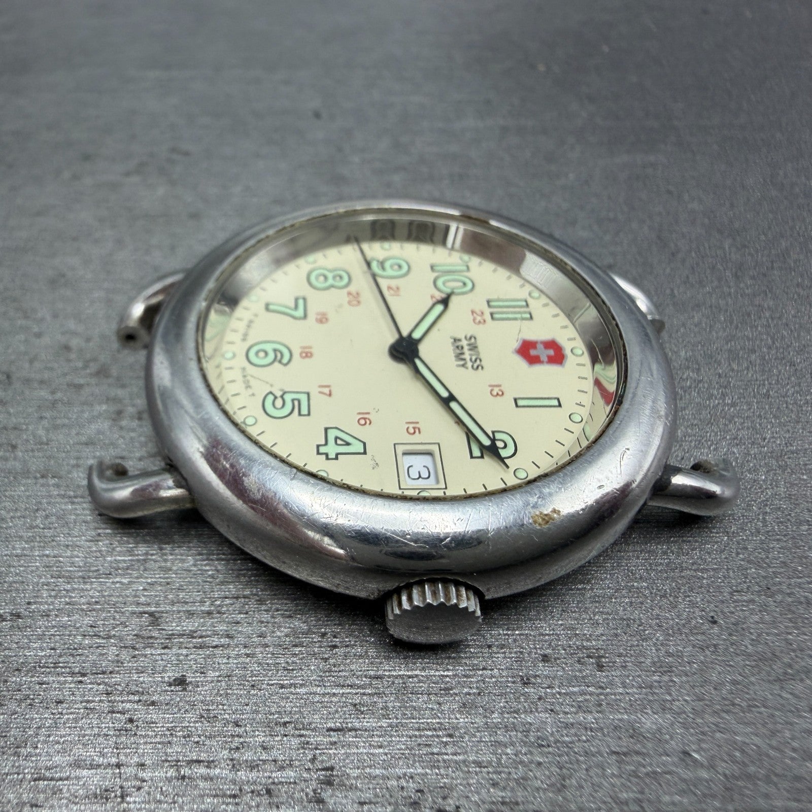Victorinox Swiss Army Cavalry Watch Men 37mm Cream Dial Silver Tone Date PART LP6