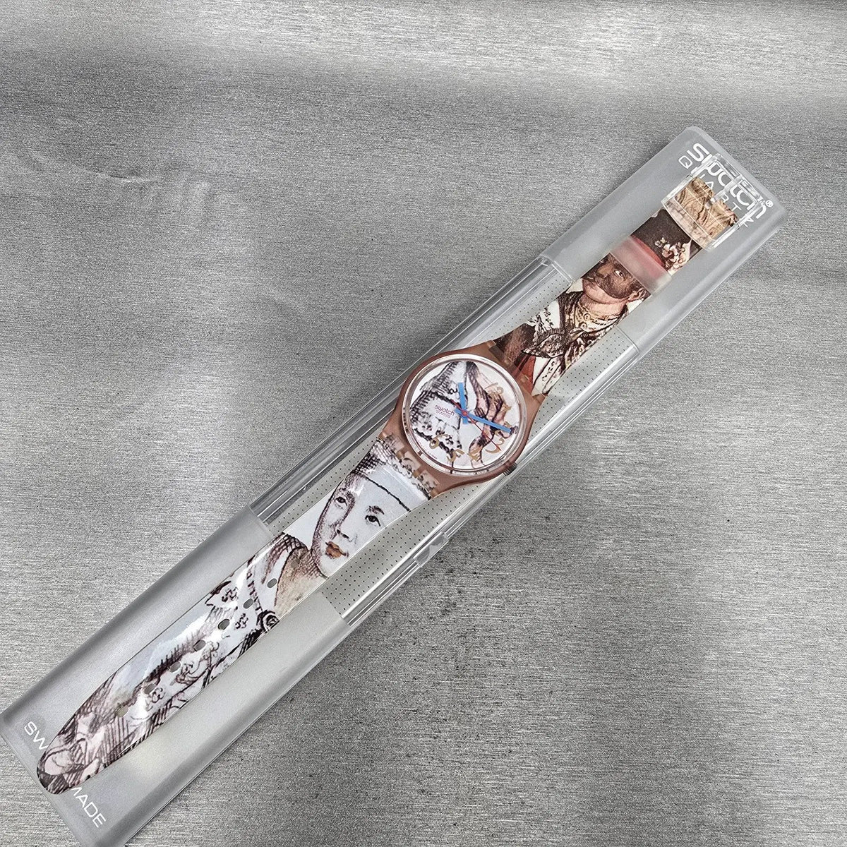 Swatch Masquerade Watch Men 34mm White Dial Pink Case GP105 New Battery NOS READ21