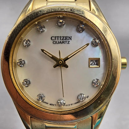 Citizen Watch Women 26mm MOP Dial Gold Tone Date Round 1012-S075688 New Battery1