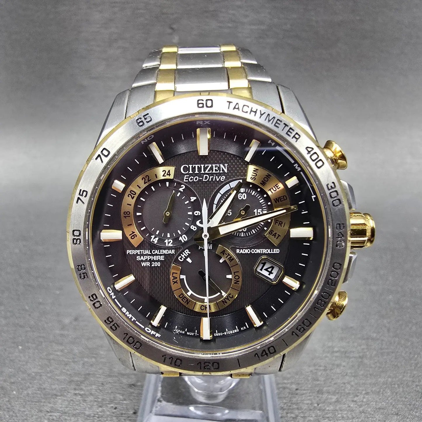 Citizen Eco-Drive Chronograph Watch Men 42mm Black Dial Steel Perpetual Calendar0