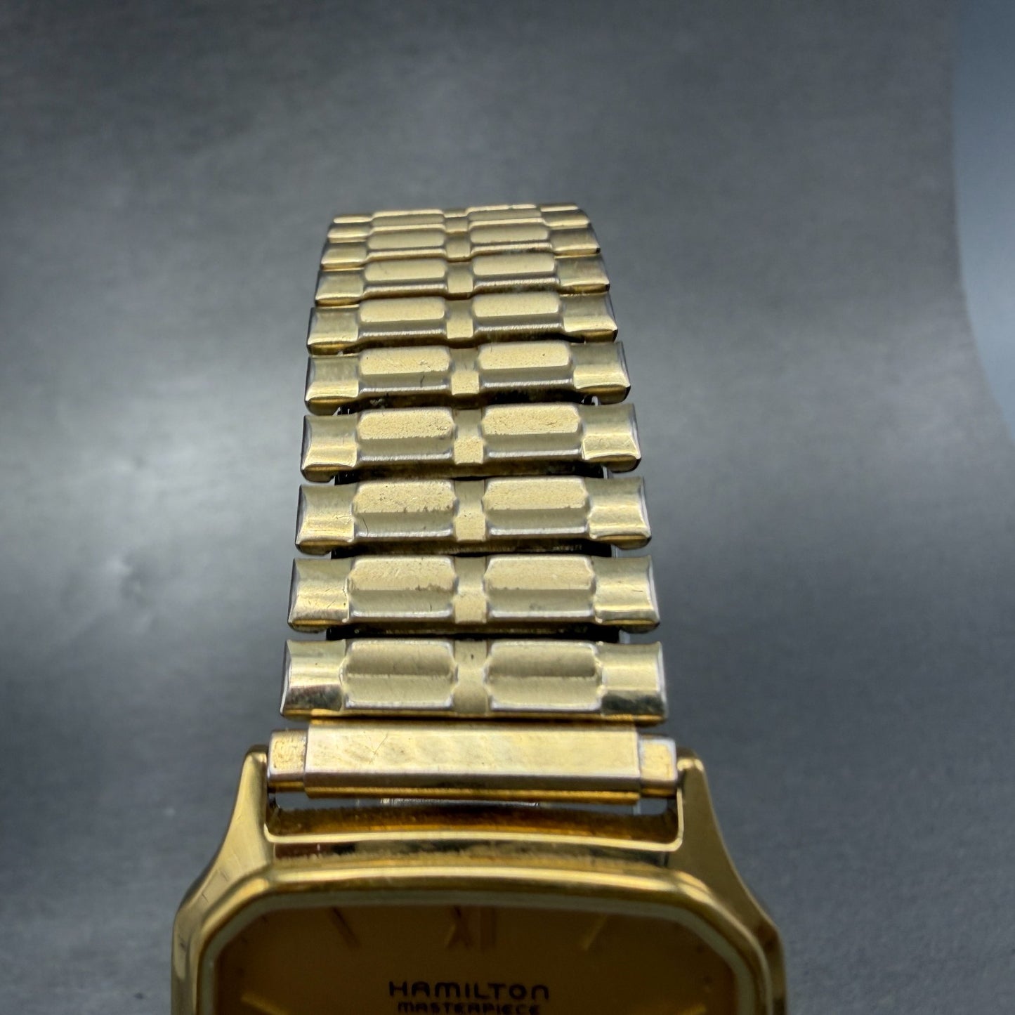 Hamilton Masterpiece Watch Men 30mm Gold Dial Gold Tone Date Rectangle New Batt4