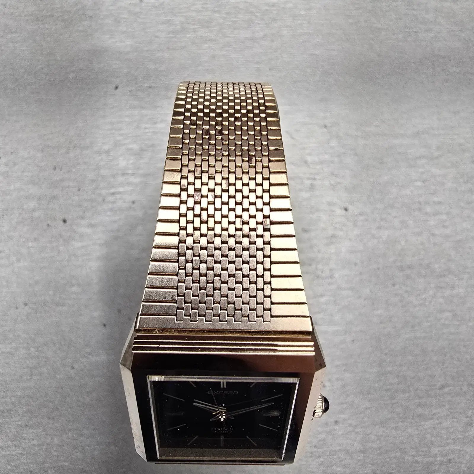 Citizen Exceed Watch Men 27mm Black Dial Gold Tone Rectangle 4-795725 New Batt4