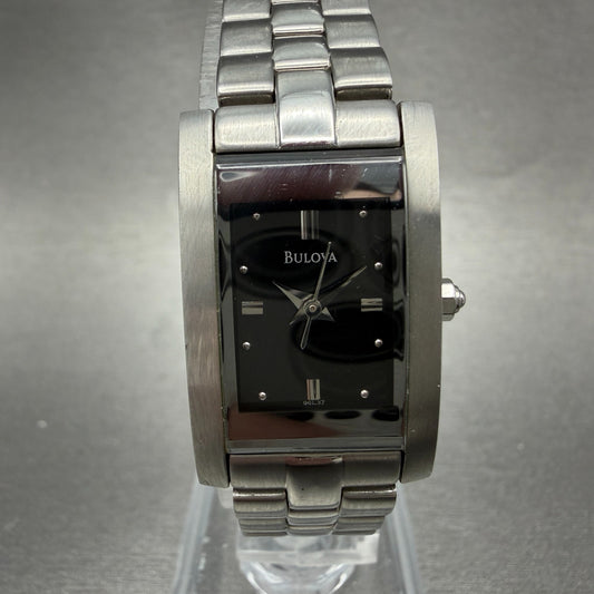 Bulova Tank Watch Women 18mm Black Dial Silver Tone Rectangle 96L37 New Battery10