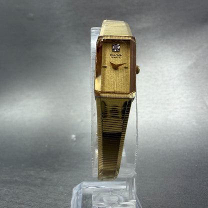 Bulova Tank Watch Women 13mm Champagne Dial Gold Tone Rdctangle 92T75 NewBattery5