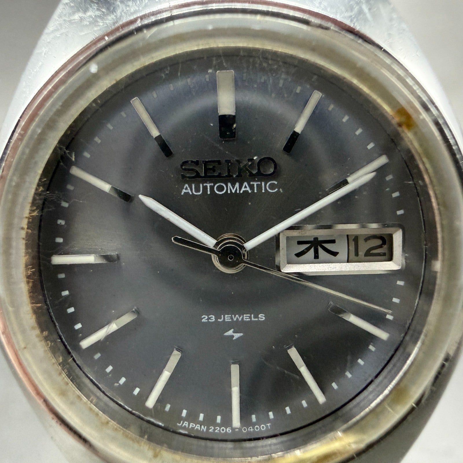 Seiko Automatic Watch Women 25mm Gray Dial Silver Tone Daydate 2206-0230 PARTS2