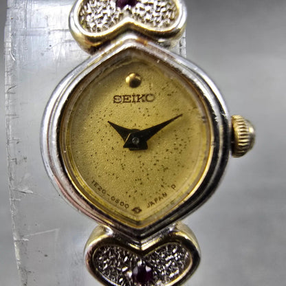 Seiko Heart Watch Women 13mm Champagne Dial Two Tone 1E20-5220 New Battery1