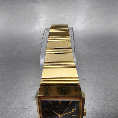 Seiko Tank Watch Women 19mm Black Dial Gold Tone Octagon 2C21-5220 New Battery