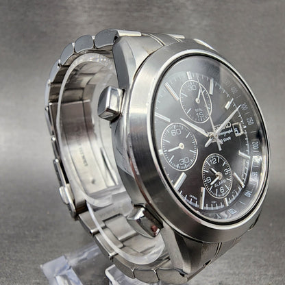 Seiko Chronograph Watch Men 37mm Black Dial Steel Date Alarm Round New Battery