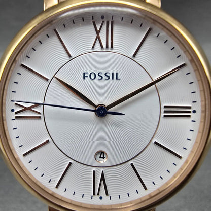 Fossil Watch Women 36mm White Dial Rose Gold Tone Round Date ES4202 New Battery1