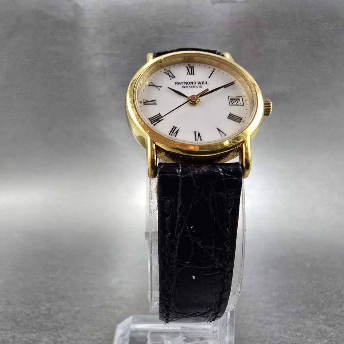 Raymond Weil Watch Women 22mm White Dial Gold Plated Date 5307-2 New Battery5