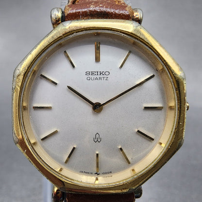 Seiko Watch Women 24mm White Dial Gold Tone Octagon 16-0150 New Battery