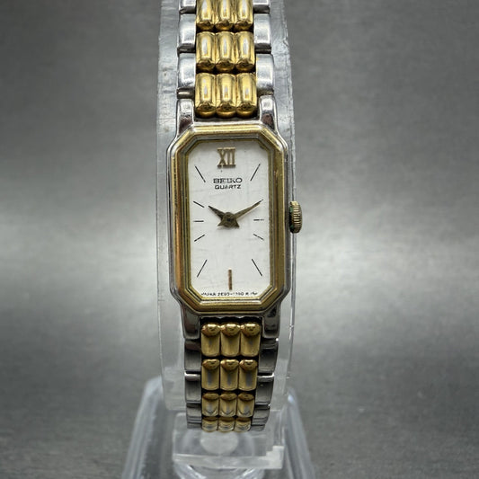 Seiko tank Watch Women 12mm White Dial Two Tone 2e20-6389 Rectangle New Battery0