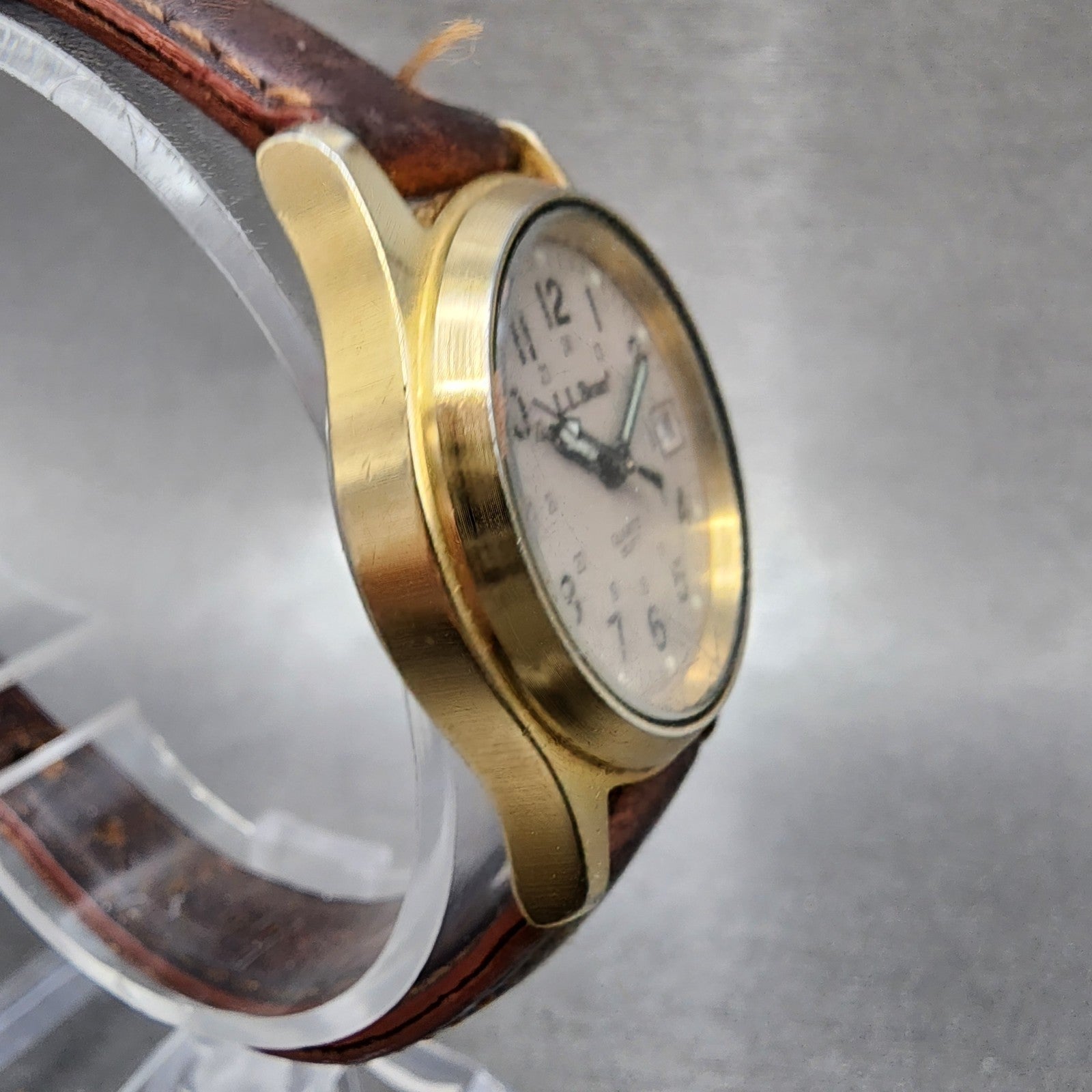 LL Bean Field Watch Women 27mm Gray Dial Gold Tone Date Round Vintage PARTS4
