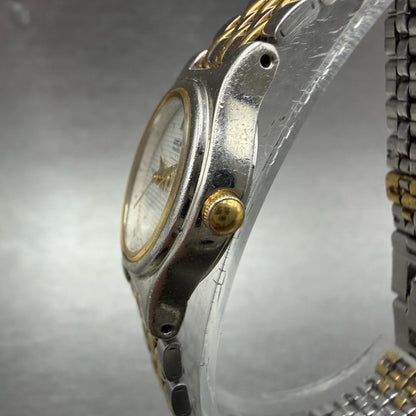 Seiko Watch Women 18mm White Dial Two Tone Oval V401-5228 New Battery Vintage AP2