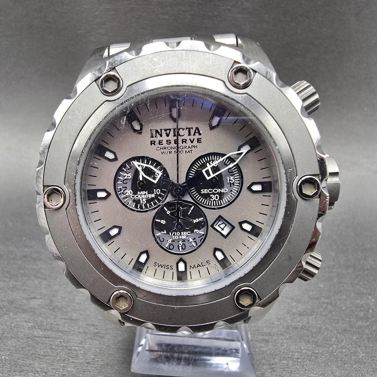 Invicta Sub Aqua Reserve Chronograph Watch Men 52mm Gray Dial Silver New Battery0