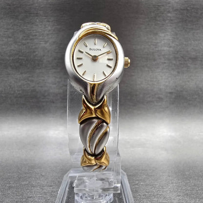 Bulova Watch Women 17mm MOP Dial Two Tone Oval 98T00 New Battery Bracelet VTG5