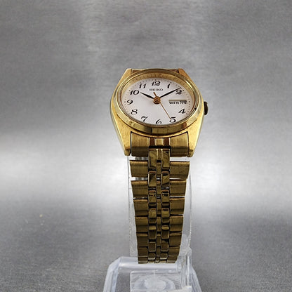 Seiko Watch Women 24mm White Dial Gold Tone Daydate Round 7N830011 New Battery5