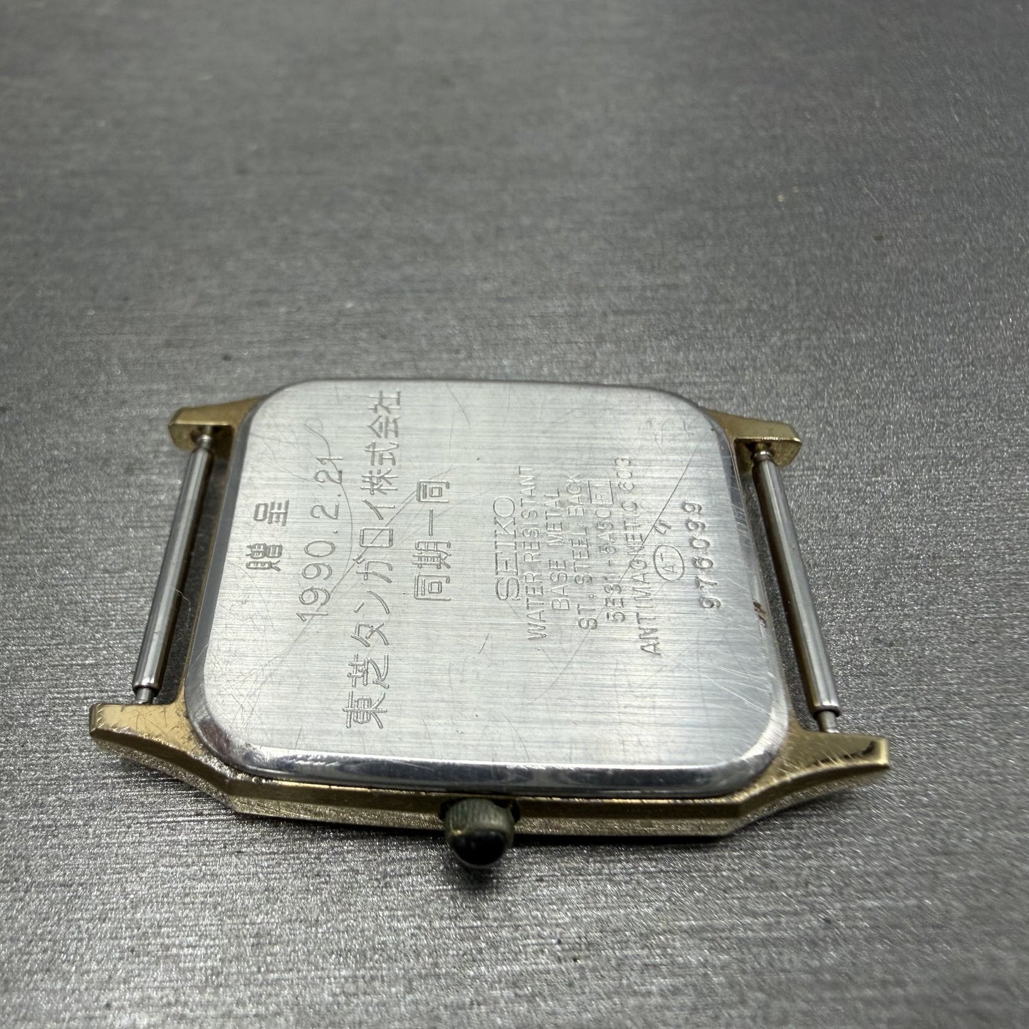 Seiko Tank Watch Men 27mm Cream Dial Gold Tone Rectangle 5E31-5A50 PARTS9
