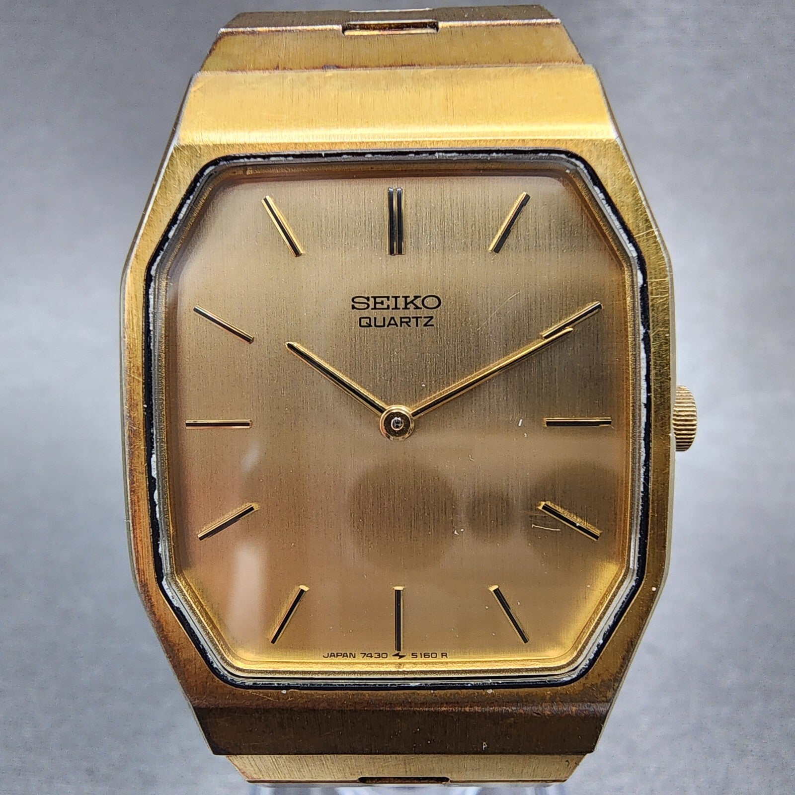 Seiko Tank Watch Men 28mm Gold Dial Gold Tone Octagon 74305079 New battery1