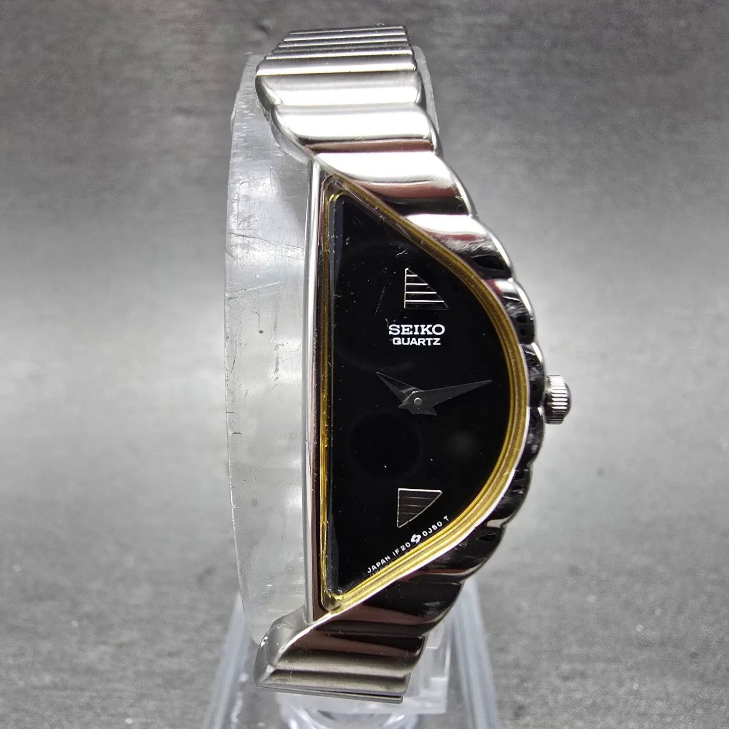 Seiko Halfmoon Watch Women 14mm Black Dial Silver Tone Asymmetrical New Battery2