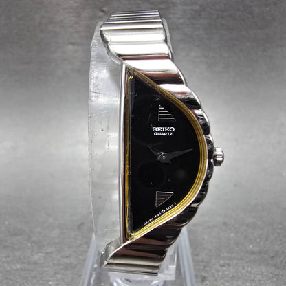 Seiko Halfmoon Watch Women 14mm Black Dial Silver Tone Asymmetrical New Battery2