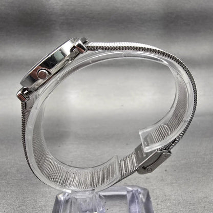Skagen Watch Women 22mm Black Dial Silver Tone Round 107SSSBD New Battery Mesh6