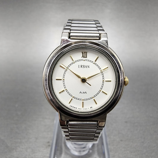 Seiko Alba Urban Watch Women 25mm White Dial Silver Tone Round NewBatt V401-0050
