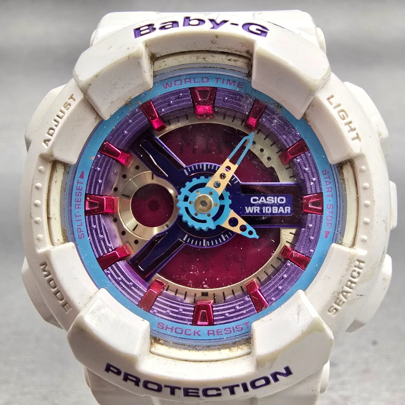 Casio Baby-G BA-112 Watch Women 43mm Purple White Chronograph Alarm New Battery1