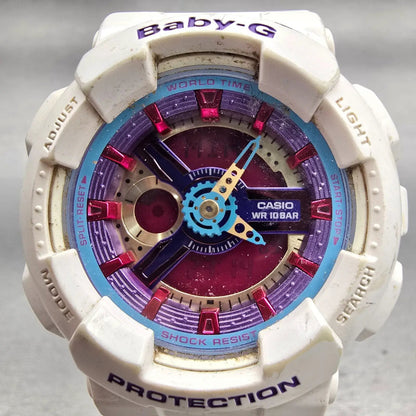 Casio Baby-G BA-112 Watch Women 43mm Purple White Chronograph Alarm New Battery1