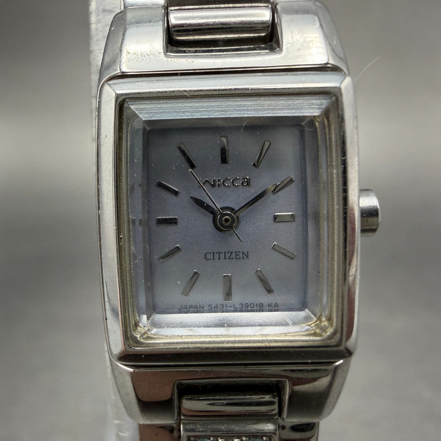 Citizen Wicca Watch Women 15mm Blue Dial Silver Rectangle 5431-L20891 New Batt1