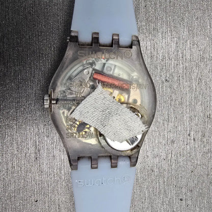 Swatch CASUAL BLUE Watch Women 25mm Blue Dial Clear Case Round LK396 New Battery10