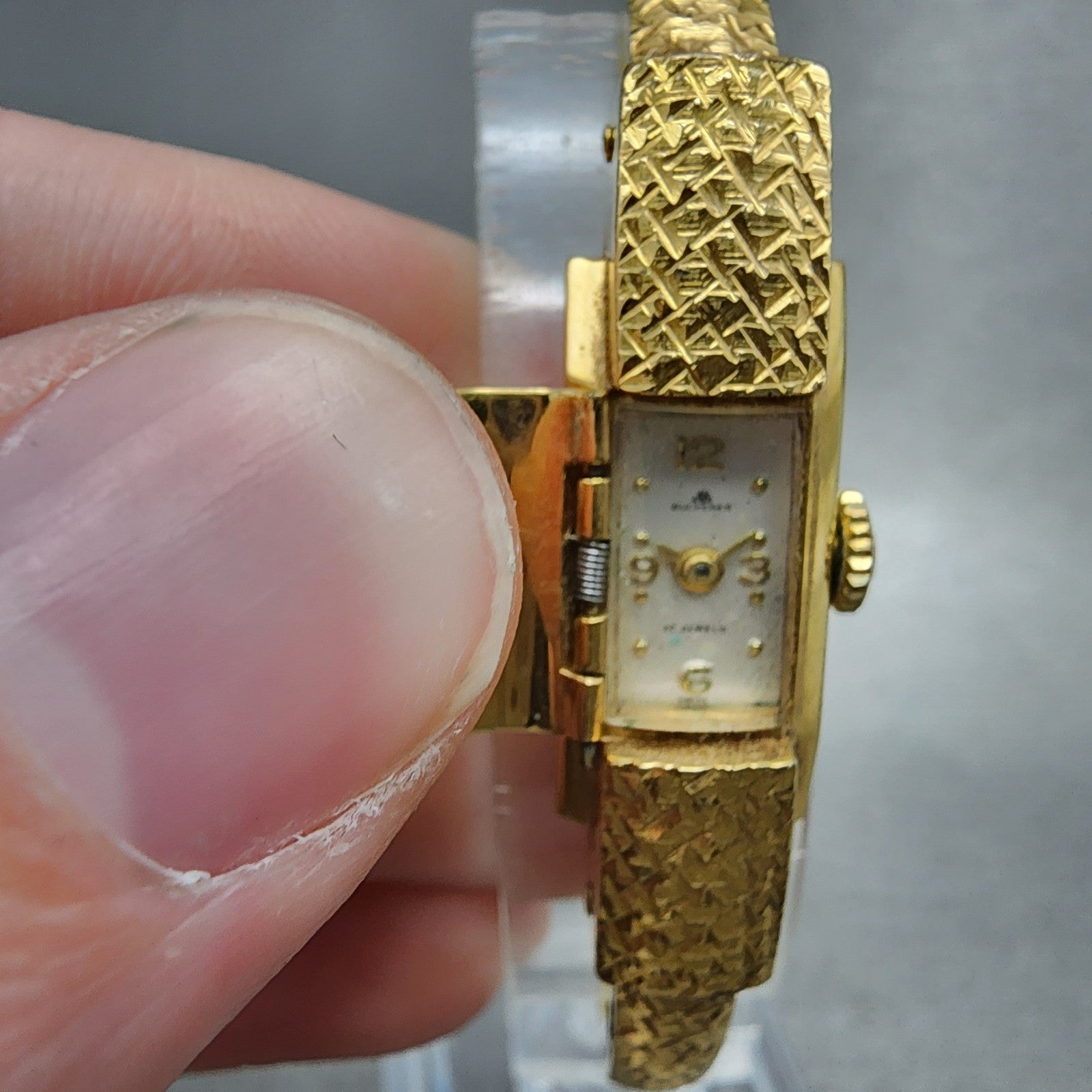 Bucherer Watch Women 11mm Silver Dial Gold Plated Hide Away Manual Wind PARTS0